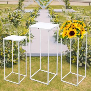 YIYIBYUS 24 in. x 26 in. x 28 in. Tall IndoorOutdoor White Metal Flower Pot Plant Stand (Set of 3) OT-ZJGJ-5172