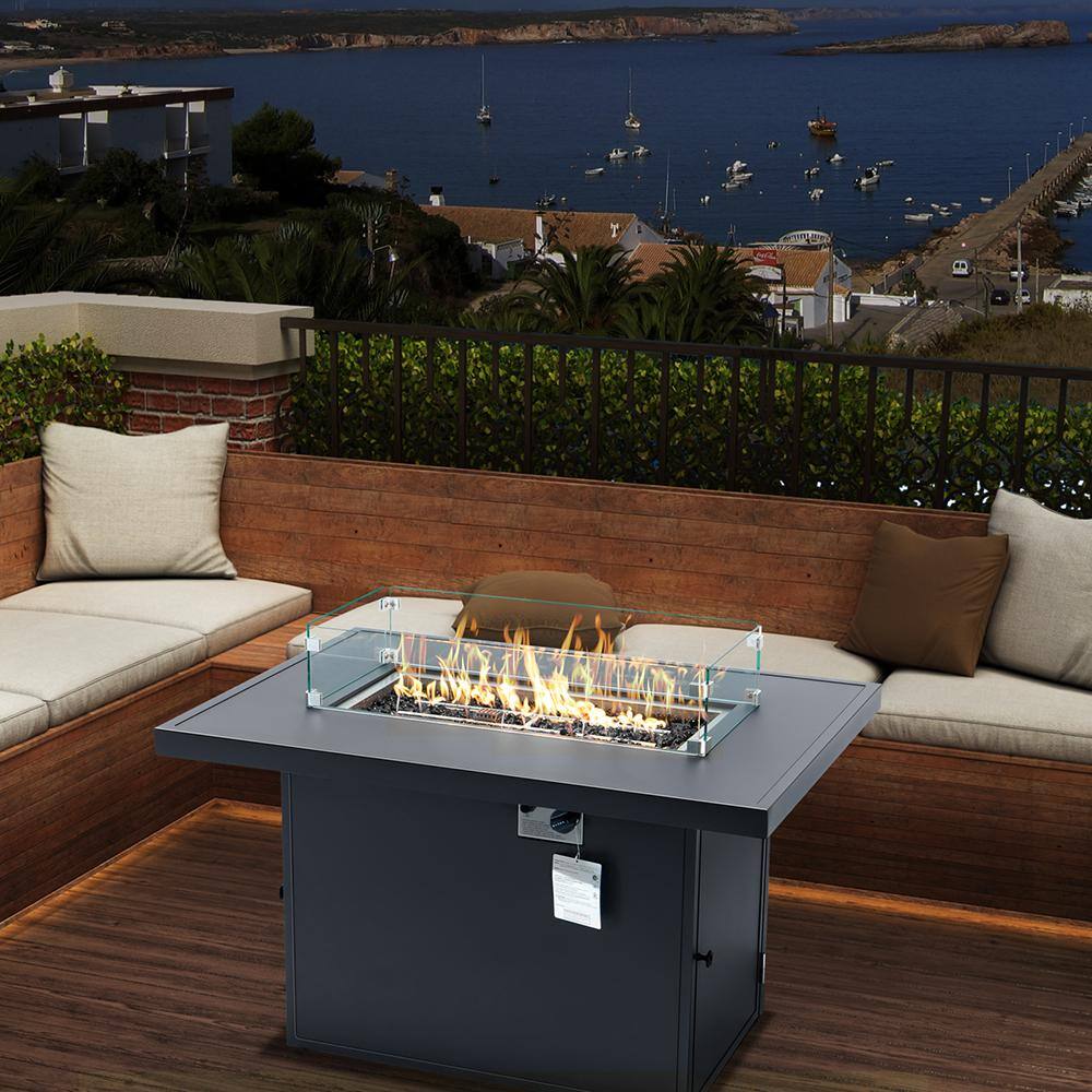 Aluminum Alloy Gray Outdoor Heating with Glass Wind Guard Fire Pit Table Outdoor Heating Fire Pit Tables XY-221-Fire