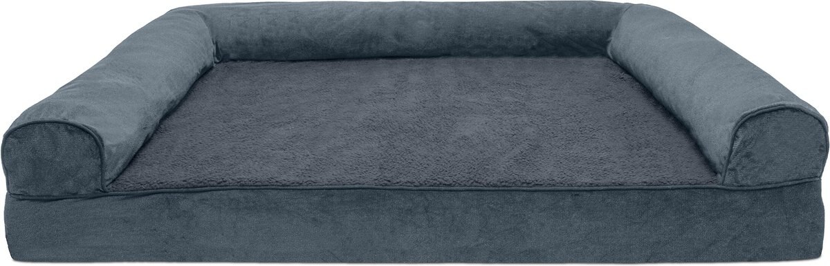 FurHaven Faux Fleece Memory Top Bolster Dog Bed w/Removable Cover