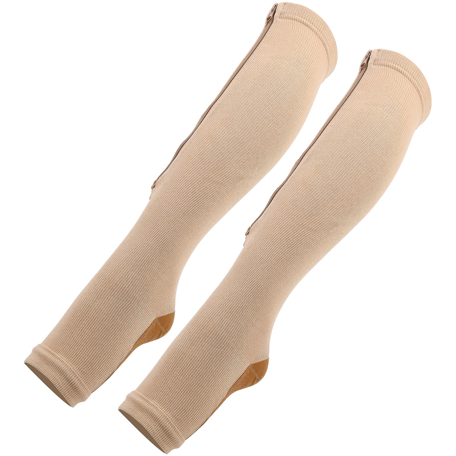 1pair Zipper Midcalf Length Sock Compression Stockings Slim Leggings Stretch Socks Open Toezipper Socks(skin Color+bronze Bottom) L/xl