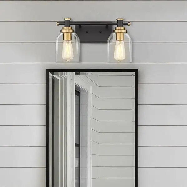 2-Light Bathroom Vanity Light, Farmhouse Bathroom Wall Sconce with Clear Glass Shade