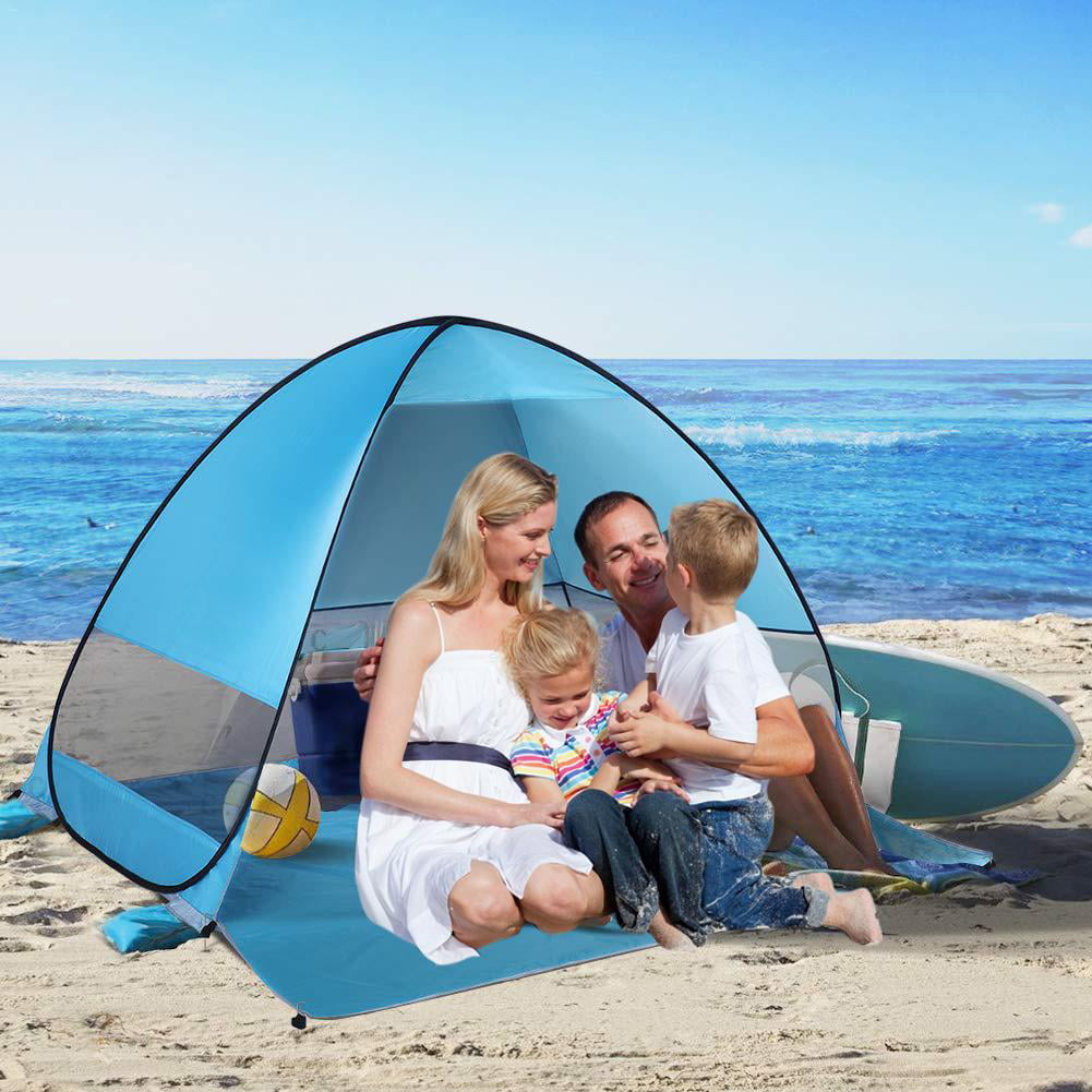 Beiou Automatic Beach Tent - UV Protection， Pop-up， Camping Tent for 2-3 People， Blue