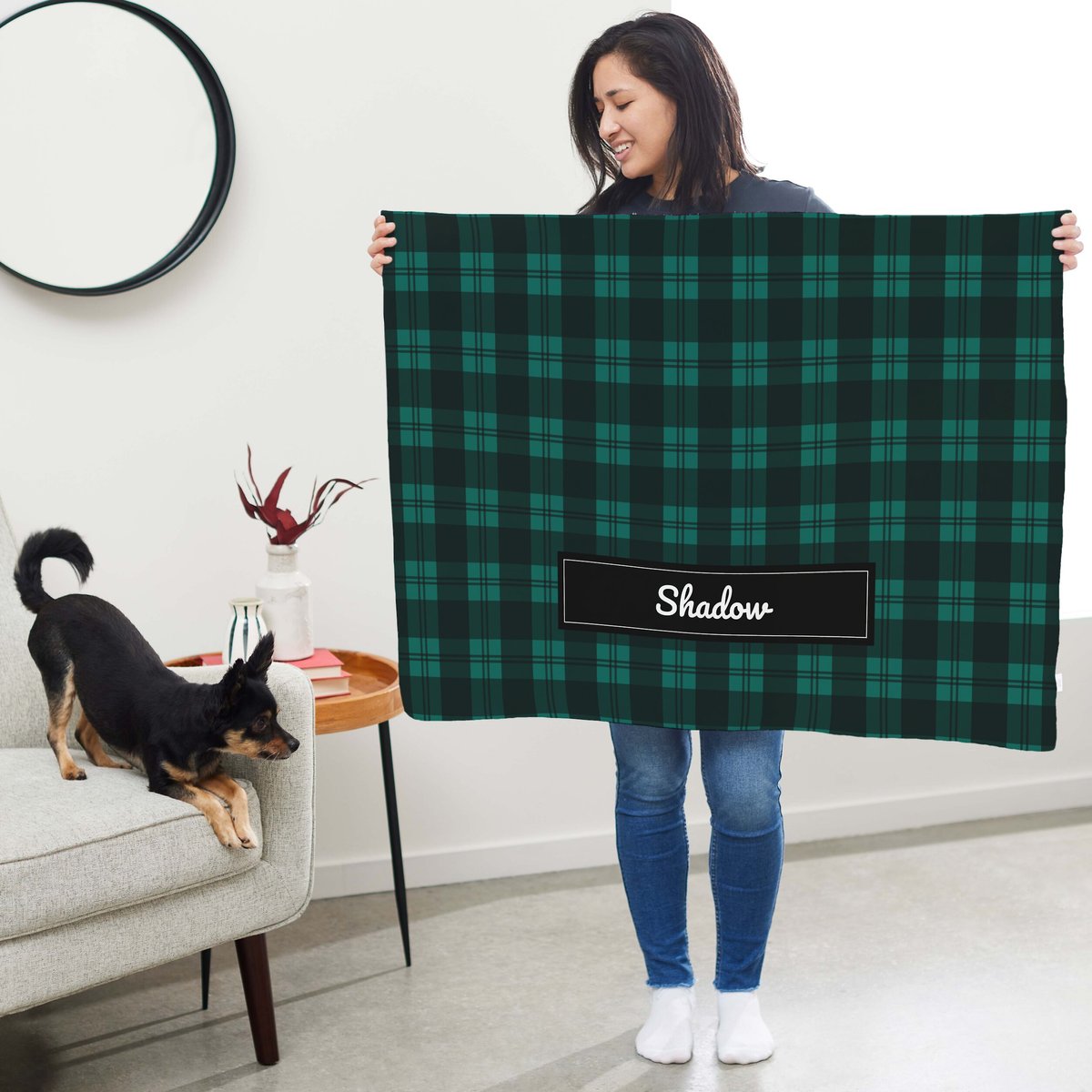 Frisco Personalized Plaid Soft Fleece Cat and Dog Blanket， 30\