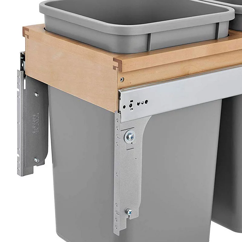 Rev-A-Shelf Double Pull Out Top Mount Trash Can 27 Qt， Grey， 4WCTM-15BBSCDM2