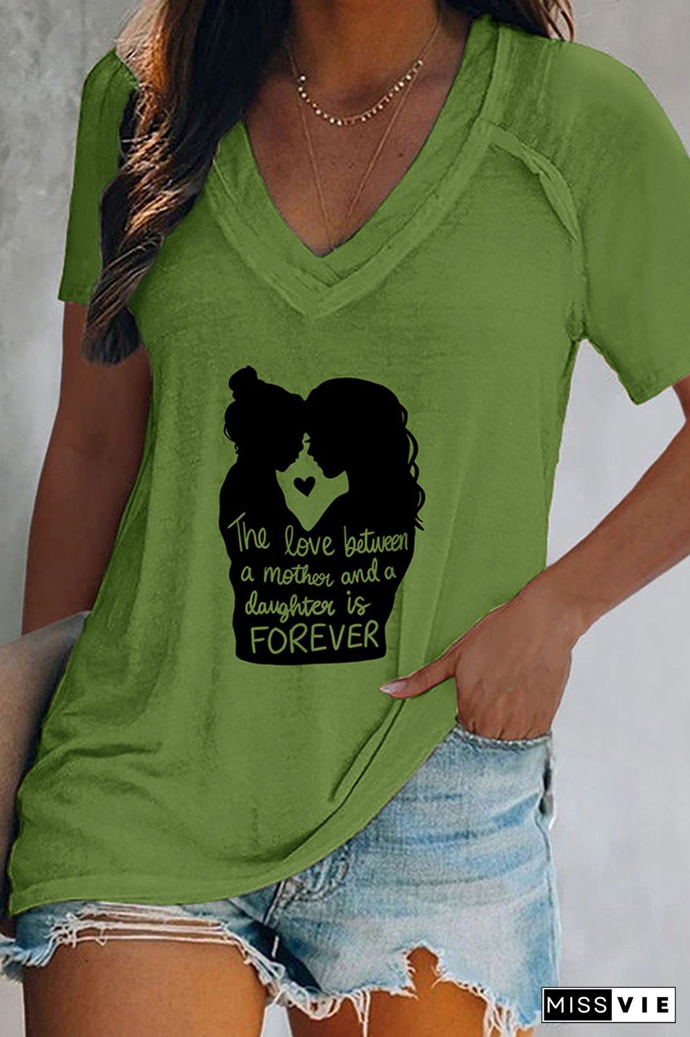 V Neck LOVE Mother Graphic Tee