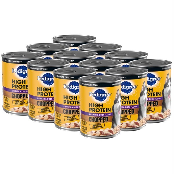 Pedigree High Protein Chicken and Duck Flavor Canned Soft Wet Dog Food， 13.2-oz cans， case of 12