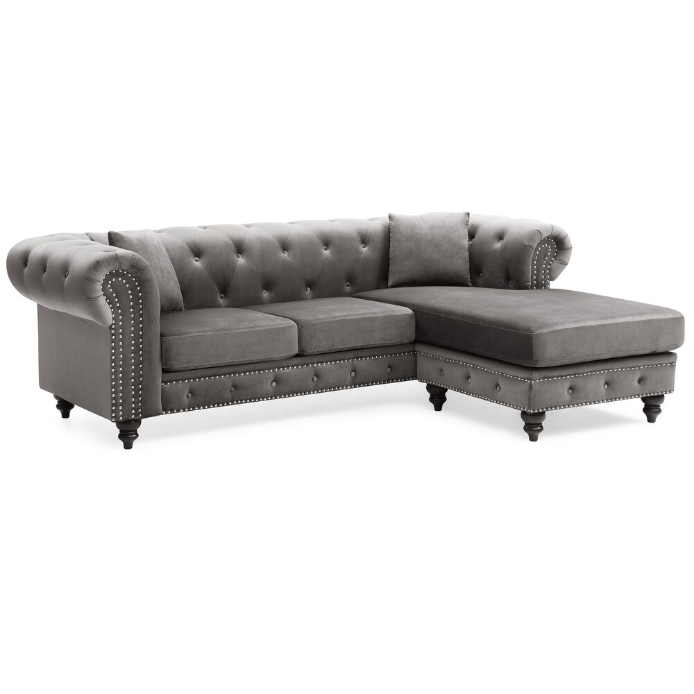 Nola 98 in. Velvet L Shape 3 Seater Sofa with 2 Throw Pillow   98\