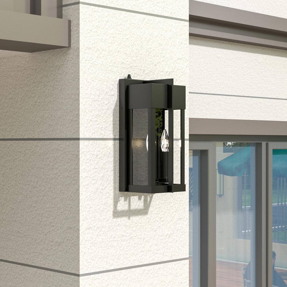 Maxax Montpelier Black 13 in. H 2-Light Outdoor Hardwired Water Glass Wall Lantern Sconce with Dusk to Dawn 2418-2W