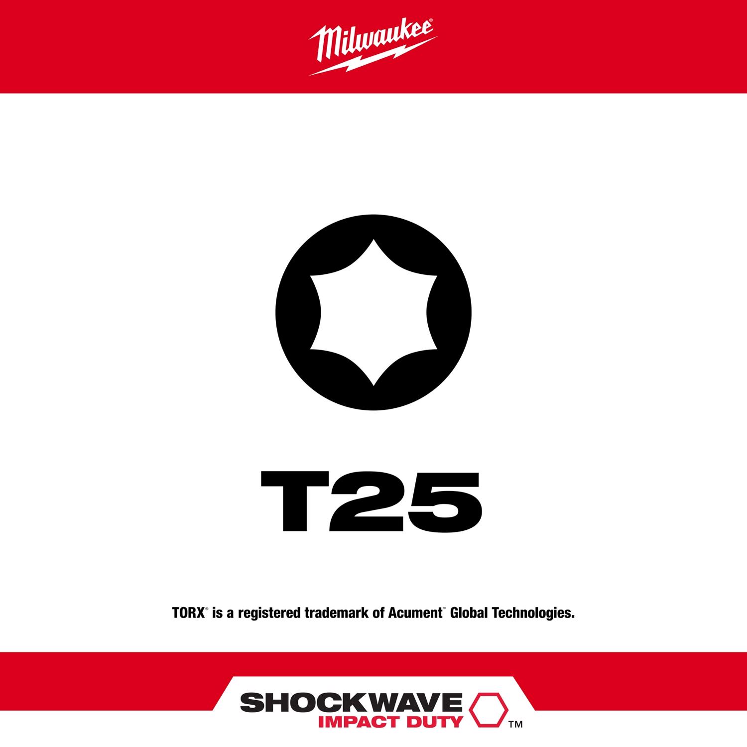 MW Shockwave Torx T25 X 1 in. L Impact Insert Bit Set Steel 15 pc