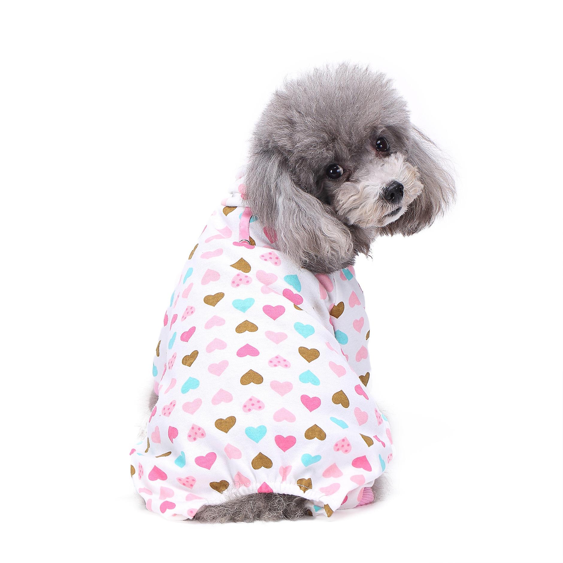 Dog Pajamas Costumes For Indoor Outdoor Turtleneck Love Pattern Comfortable Puppy Pajamas Soft Dog Jumpsuit Shirt Best Gift 100% Cotton Coat-xl