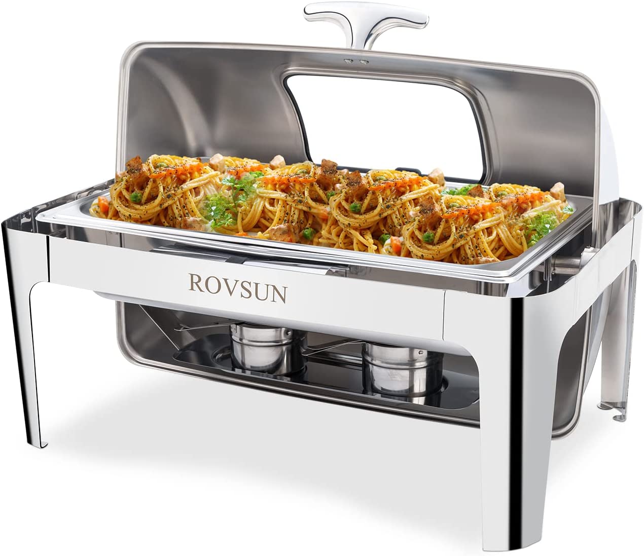 ROVSUN 9 Quart Roll Top Chafing Dish Buffet Set with Glass Window，2 Half Size