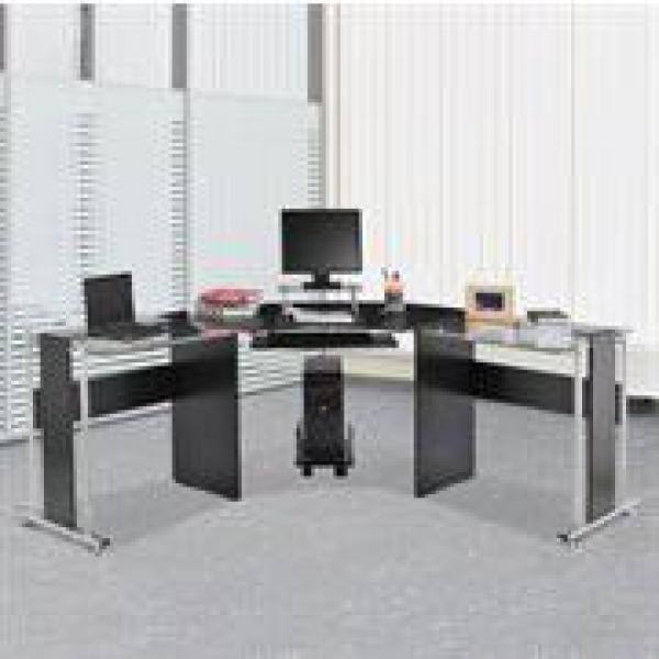 HOMCOM 68.9 in. Black Wooden L-Shaped Computer Desk with Slide-Out Keyword Tray 920-059