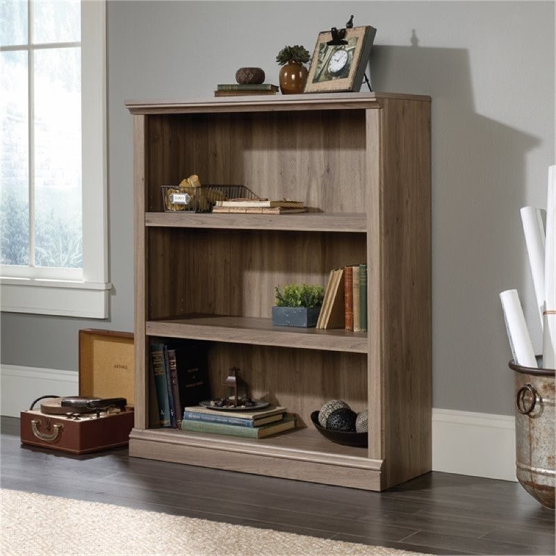 Bowery Hill Rectangular 3 Shelf Transitional Wood Bookcase in Salt Oak   Transitional   Bookcases   by Homesquare  Houzz