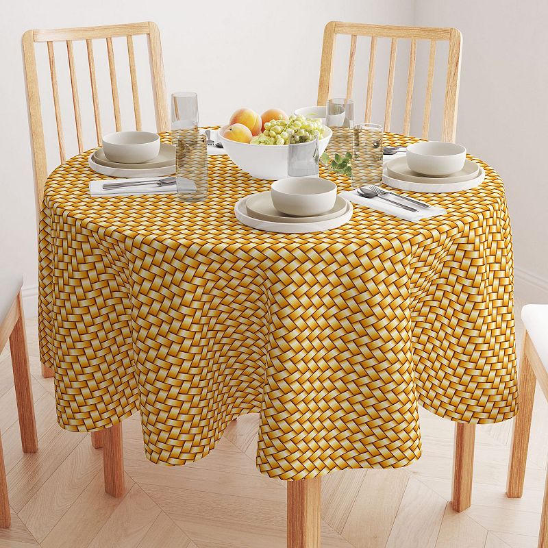 Round Tablecloth， 100% Polyester， 60 Round， Gold Shine Basketwork