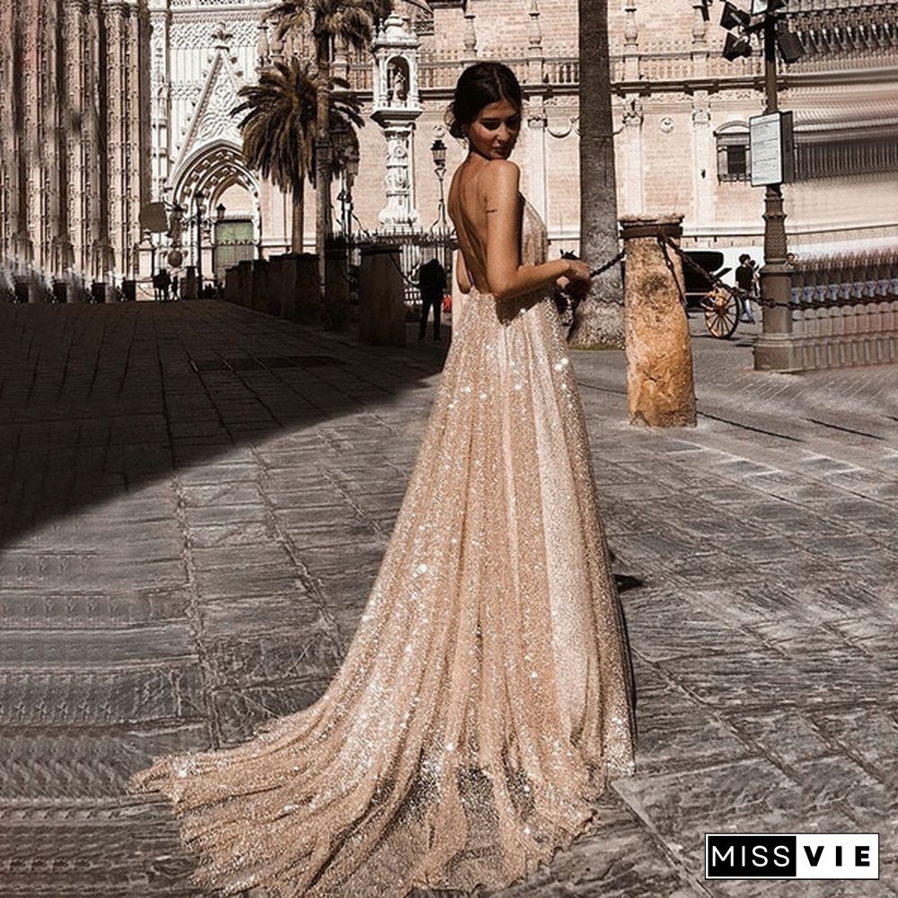 New V-neck Lace Dress Long Skirt Suspender Dress Wedding Evening Dress Graduation Prom Sexy Long Skirt