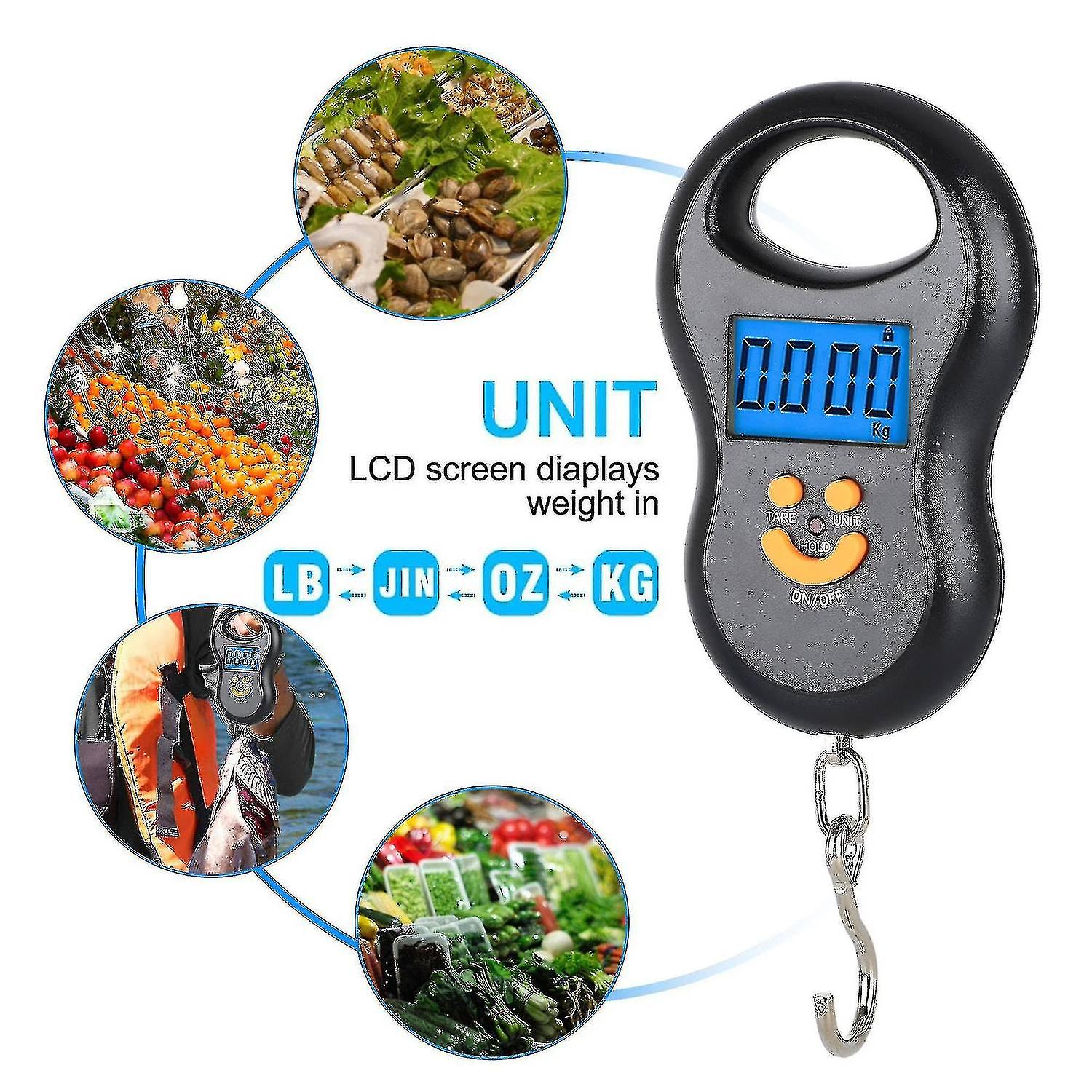 Digital Lcd Display Handheld Electronic Hanging Scale Fish Hook Luggage Food Weight