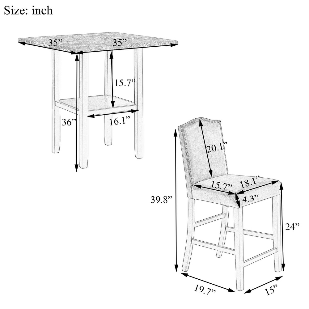 5 Piece Dining Set with Matching Chairs and Bottom Shelf