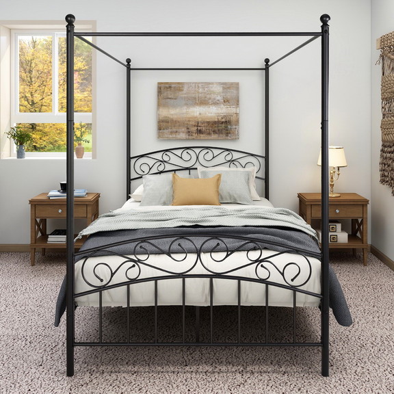 Metal Canopy Bed Frame with Ornate European Style ...