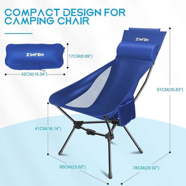 Portable Camping Chair with Headrest and Storage bag，Lightweight Foldable Chair