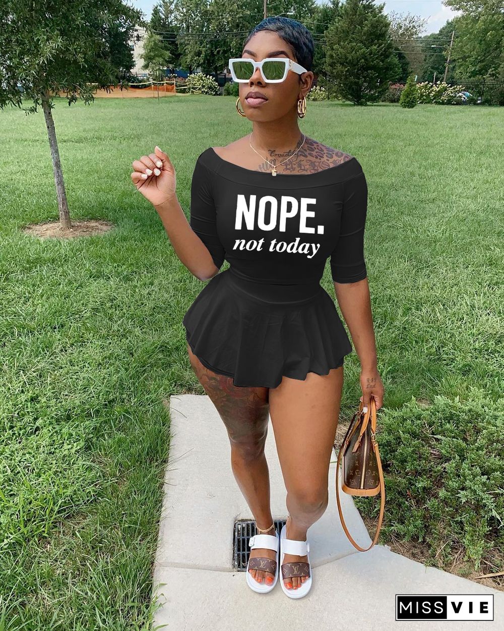 Off Shoulder Crop Tops Pleated Skirt Two Piece Sets