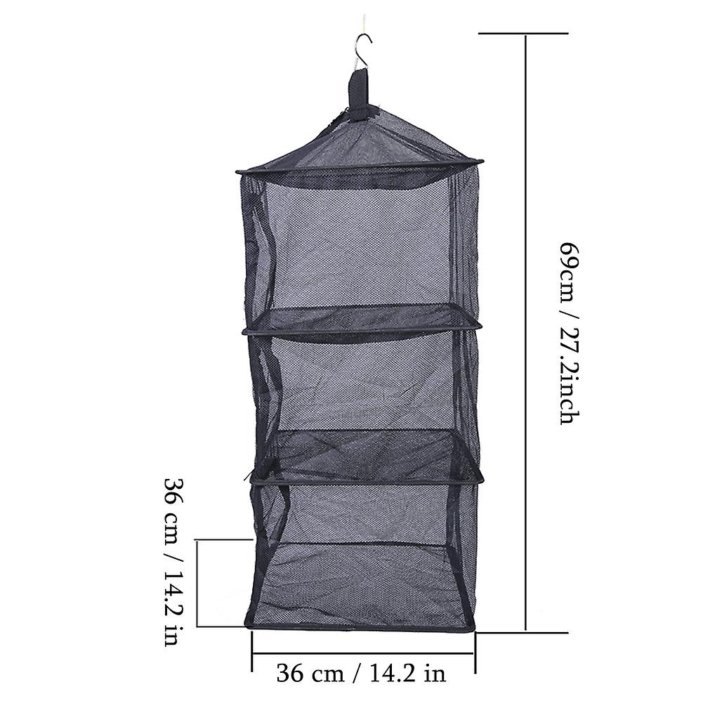 Foldable 4 Layers Hanging Shelves Dry Rack Net Zipper Opening Mesh Netting Outdoor