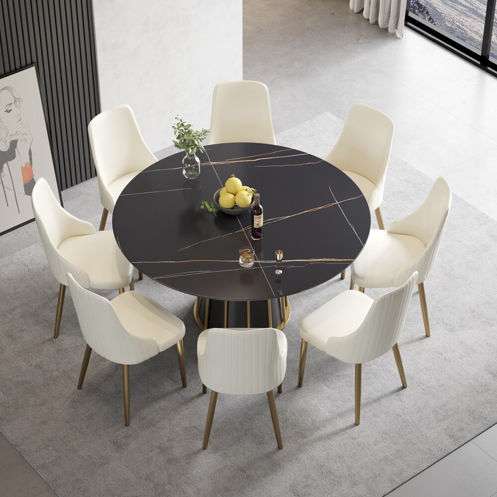 Round Metal Pedestal Dining Table Round Sintered Stone Table.