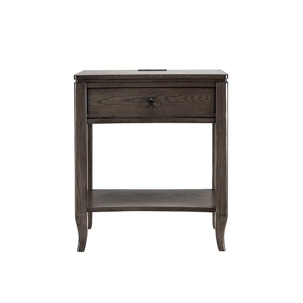 Leick Home Annette Grey Oak Drawer USB Side Table