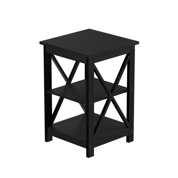 Hastings Home X-Leg End Table with 2 Shelves - Black