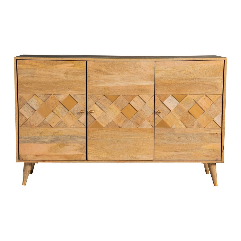 Liv 56 Inch 3 Door Sideboard Cabinet Console  Geometric  Natural Brown