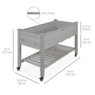 Best Choice Products 48 in. x 24 in. x 32 in. Wood Raised Garden Bed with Lockable Wheels Liner - Gray SKY6624