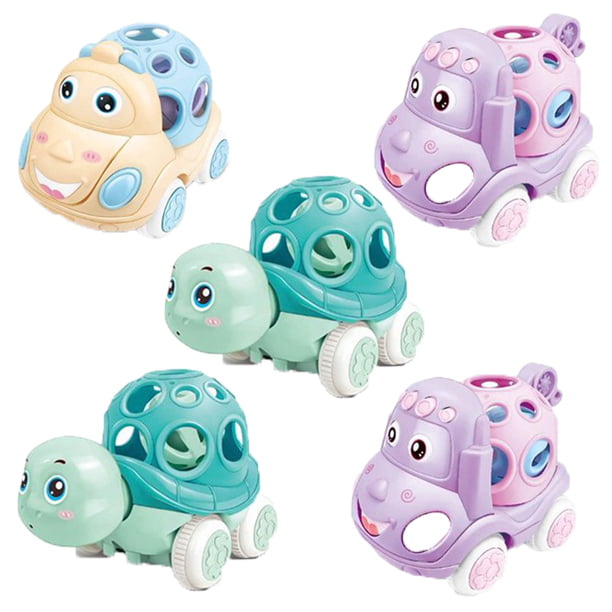 VATENIC 3Pcs Children's Rattles And Rolling Cars， Push-Pull Toys With Soft Rubber Rattles， Friction Power Cars Baby Learning Gifts Suitable For 6-12 Months Old Boys And Girls