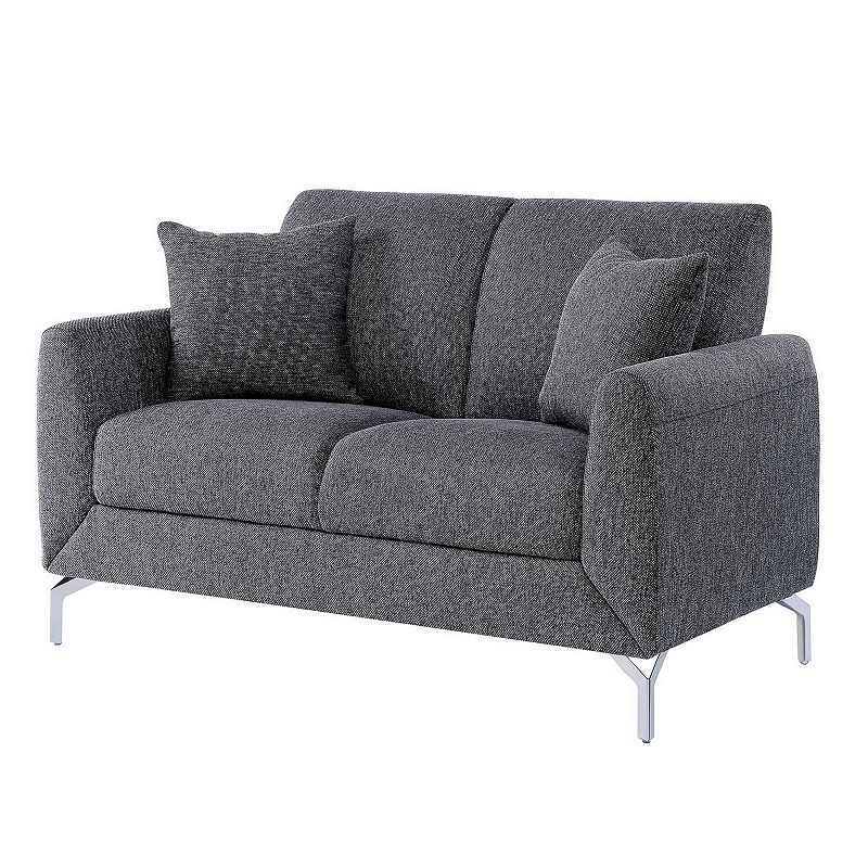 Fabric Loveseat with 2 Matching Pillows and Metal Feet， Gray