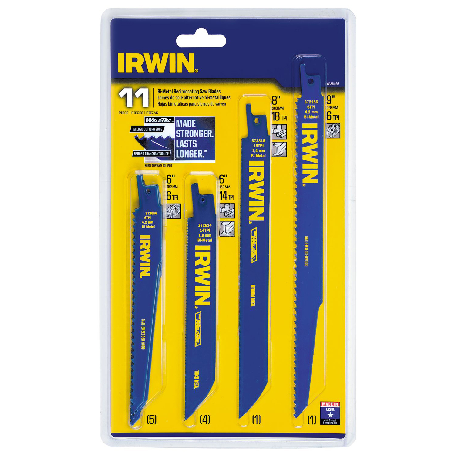 Irwin Assorted in. Bi-Metal Reciprocating Saw Blade Set Multi TPI 11 pk