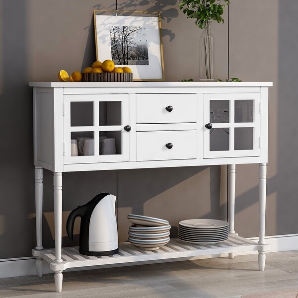 Wooden Console Table with Glass Buffet Storage Cabinet by TiramisuBest