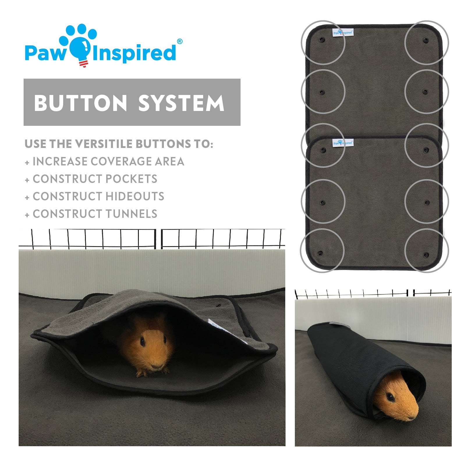 Paw Inspired Washable Guinea Pig Cage Liners | Fleece Bedding for Guinea Pigs Ferrets， Rabbits， Hamsters， Small Animals | Bamboo Charcoal Odor Controlling Absorbent Pee Pads (12