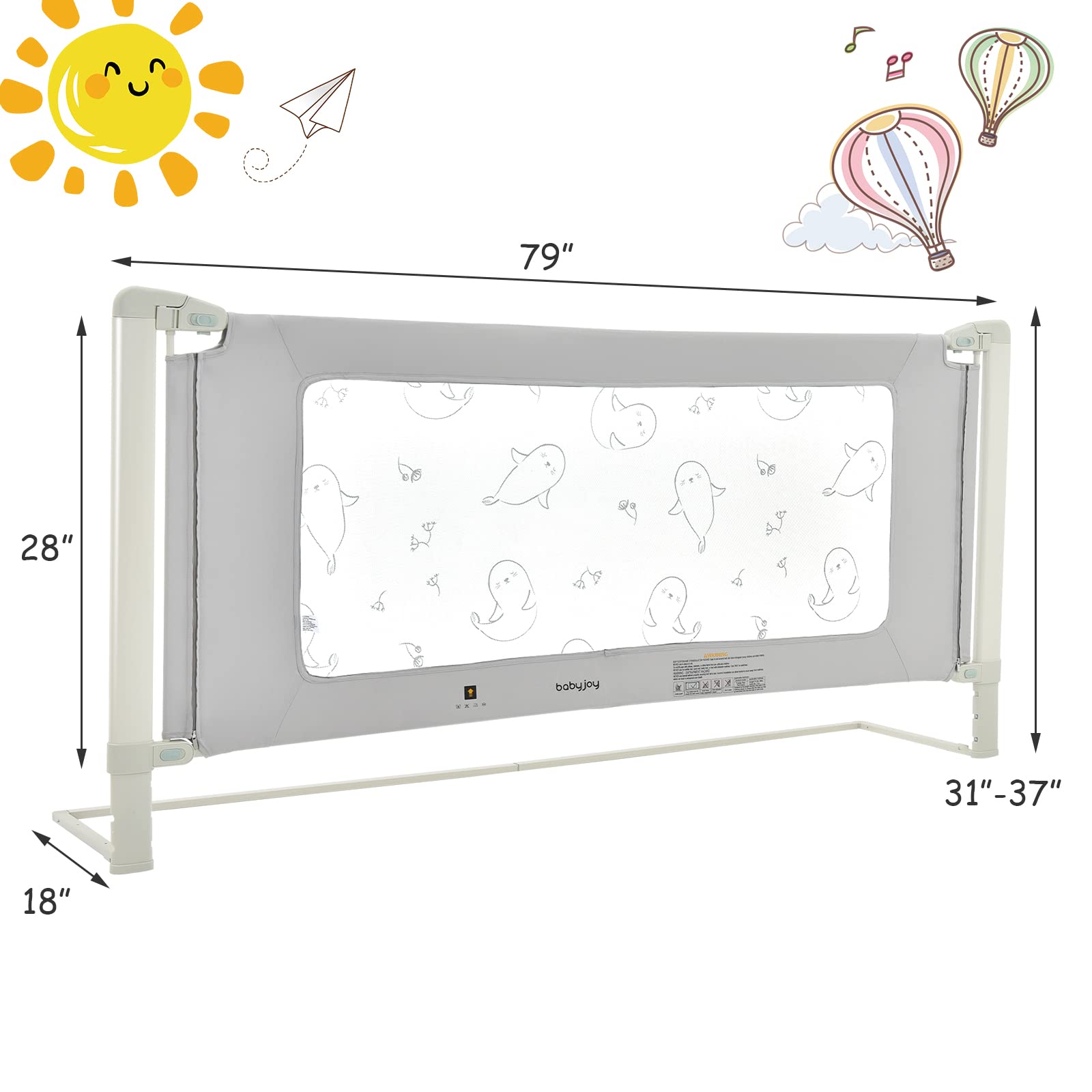 BABY JOY Bed Rails for Toddlers, 59'' Extra Long, Height Adjustable Kids Rail Guard w/ Double Safety Lock for Convertible Crib