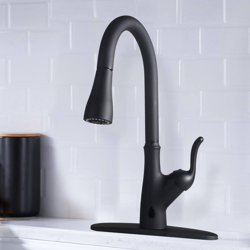 GIVING TREE Single-Handle Touchless Pull-Down Sprayer Kitchen Faucet with Motion Sensor in Matte Black WAHDFAUC0004R1