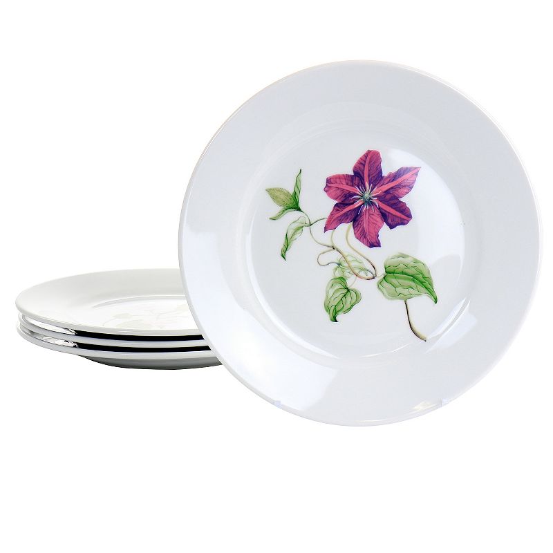 Gibson Everyday Botanical Garden 4 Piece 8 Inch Fine Ceramic Dessert Plates in White with Assorted Designs