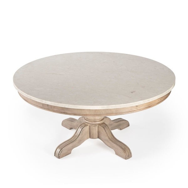 Offex Danielle Round Marble Coffee Table w/ Pedestal Base - LightBrown - 38