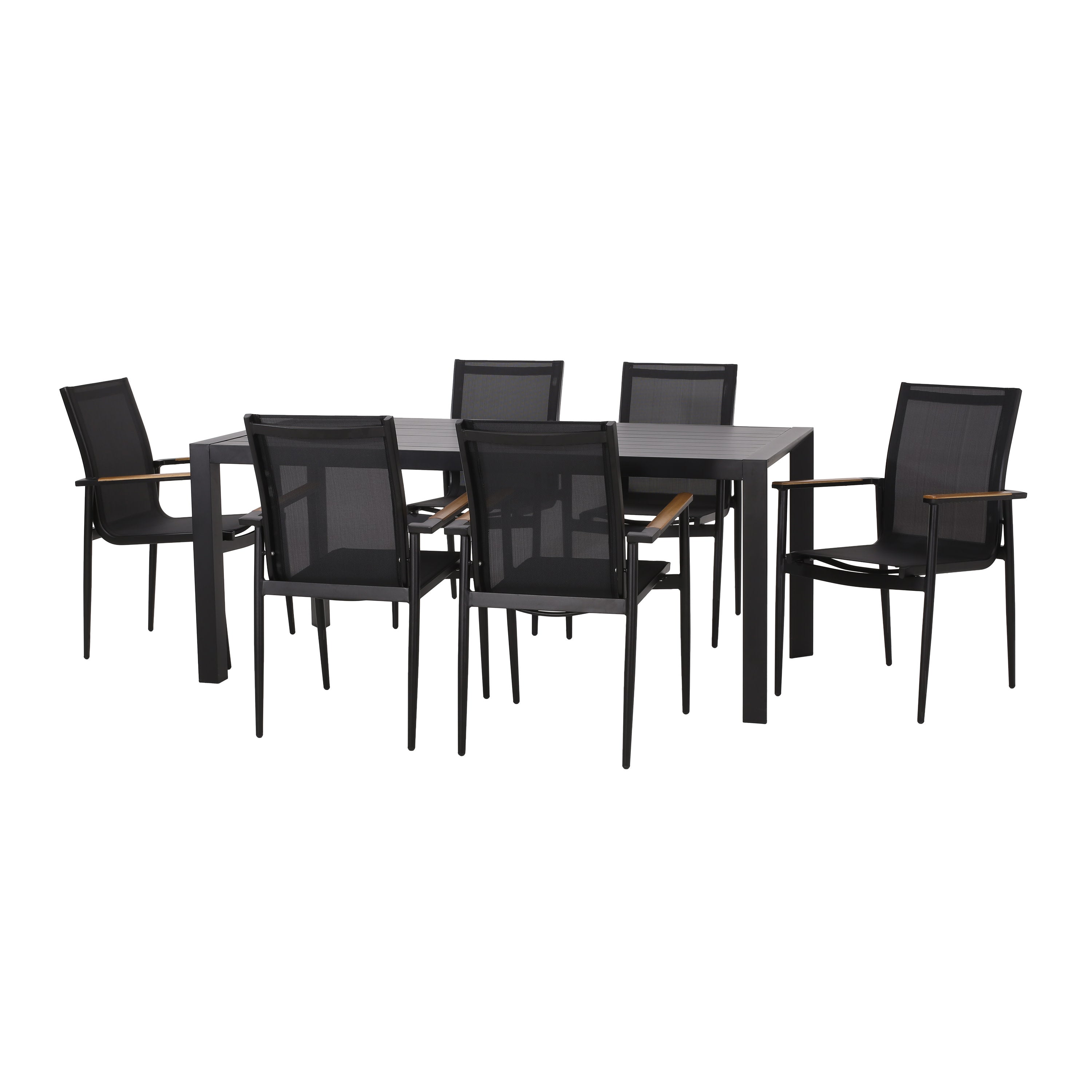 Kairo Outdoor Mesh and Aluminum 7 Piece Dining Set, Black