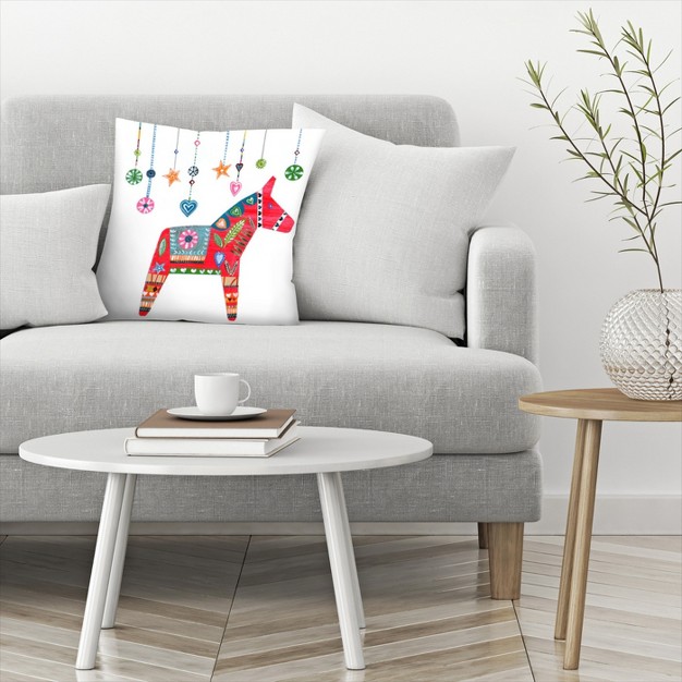 Americanflat Kids Animal Christmas Dala Horse By Liz And Kate Pope Throw Pillow