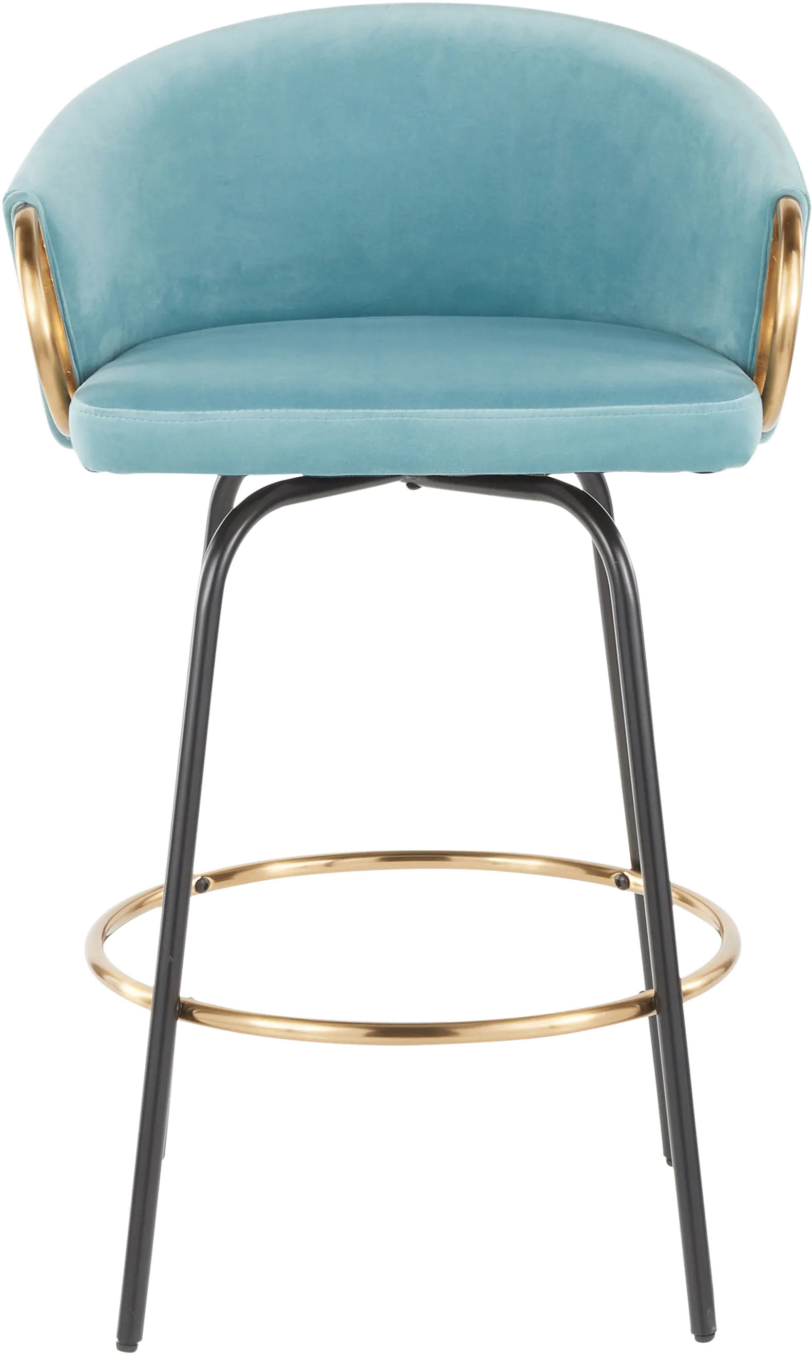 Claire Glam Gold and Light Blue Velvet Barstool Stool， Set of 2