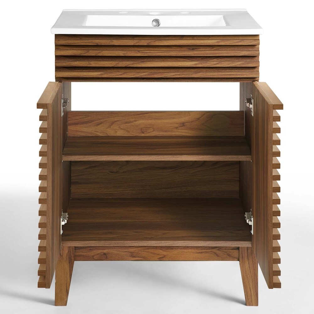 Modway Walnut Grain Vanity with Ceramic Basin