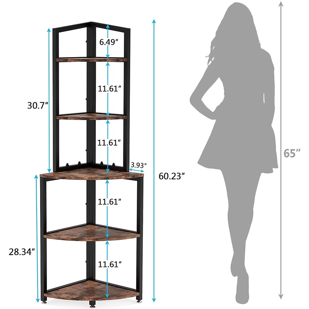 60 Inch Tall Corner Shelf  5 Tier Small Bookcase  Industrial Plant Stand for Living Room  Bedroom  Home Office