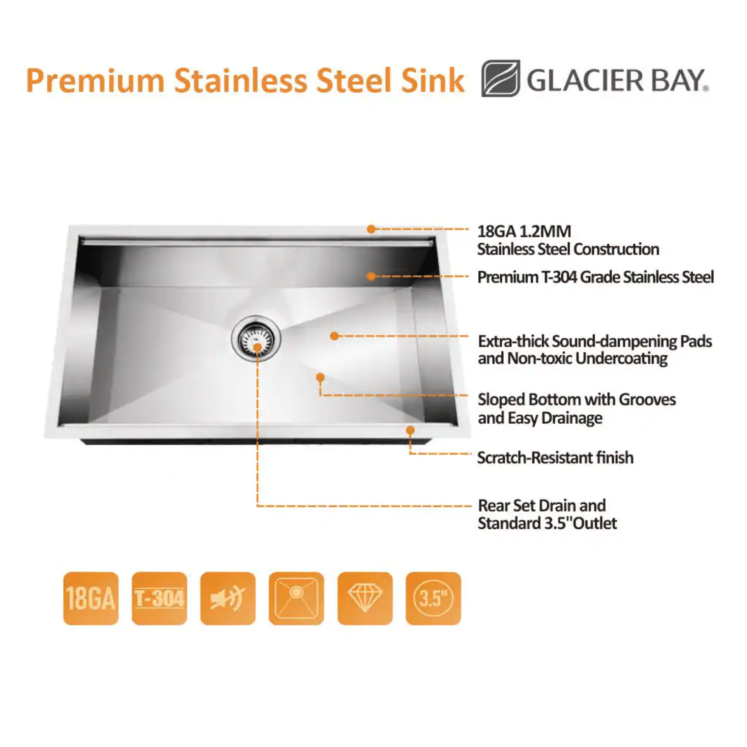 Glacier Bay Zero Radius Undermount 18G Stainless Steel 27 in. Single Bowl Workstation Kitchen Sink with Accessories