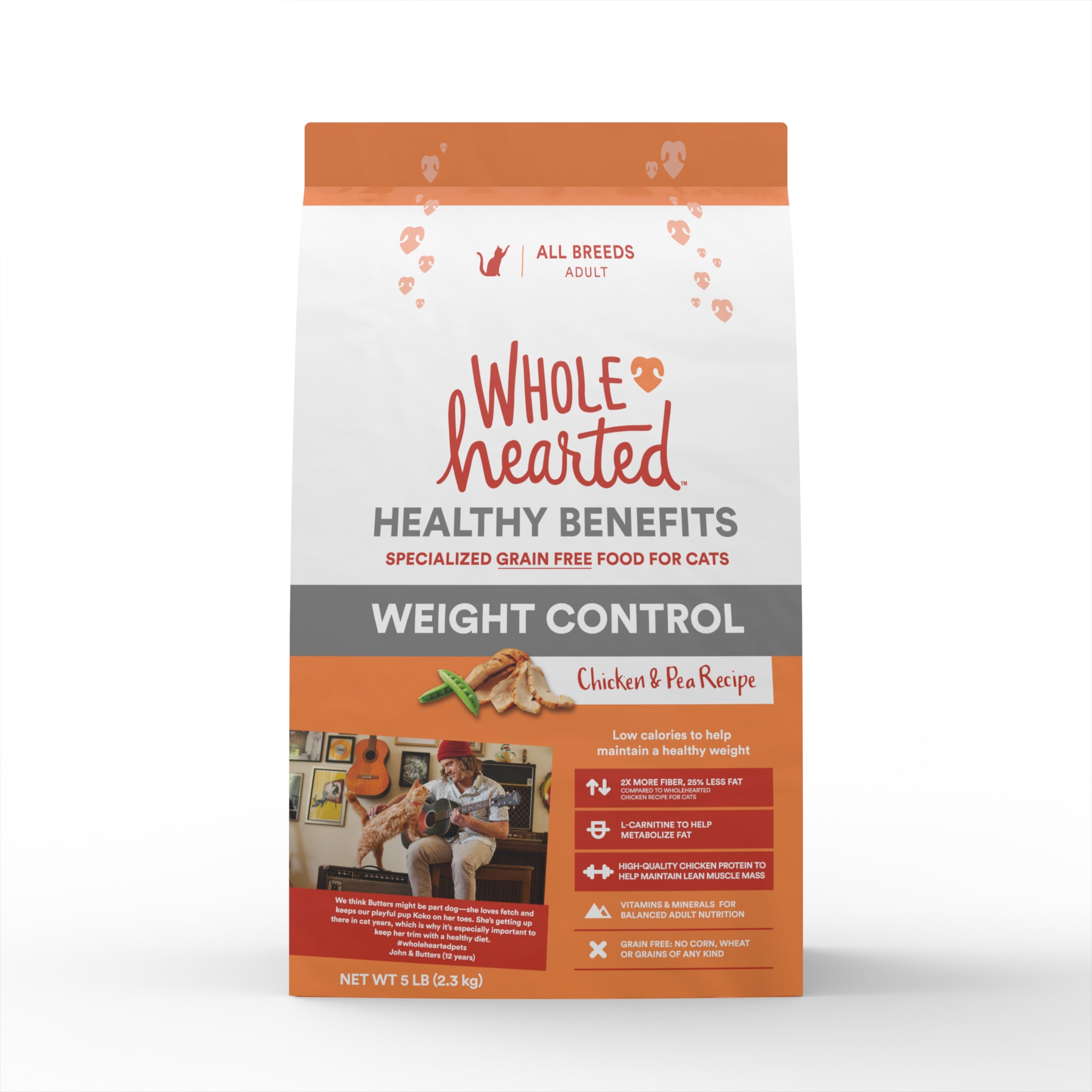 WholeHearted Grain-Free Weight Control Chicken and Pea Recipe Dry Cat Food， 5 lbs.