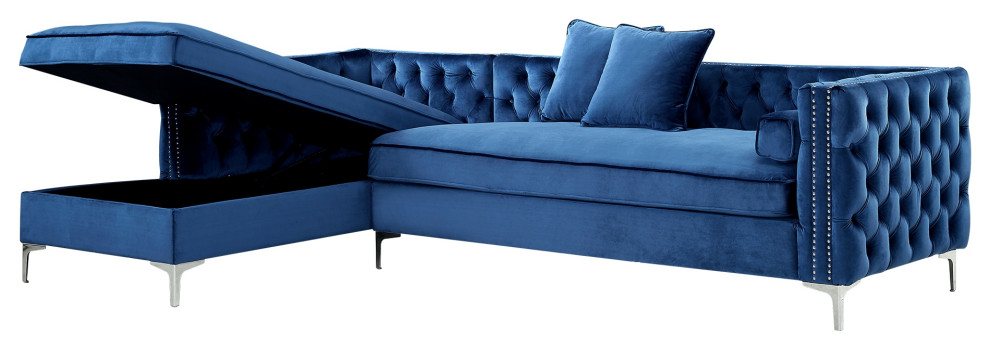 Jeannie Velvet Tufted With Nailhead Trim Sectional   Contemporary   Sectional Sofas   by Inspired Home  Houzz