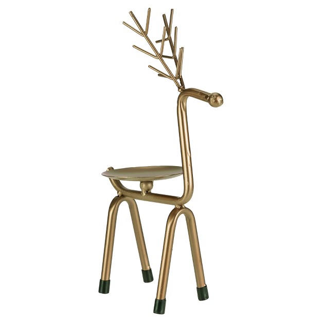 Small Bronze Reindeer Christmas Pillar Candle Holder