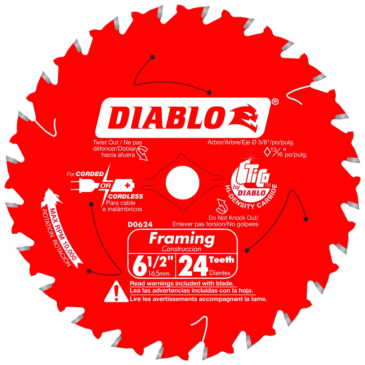 Diablo 6-1/2 in. D X 5/8 in. TiCo Hi-Density Carbide Framing Blade 24 teeth 1 pc