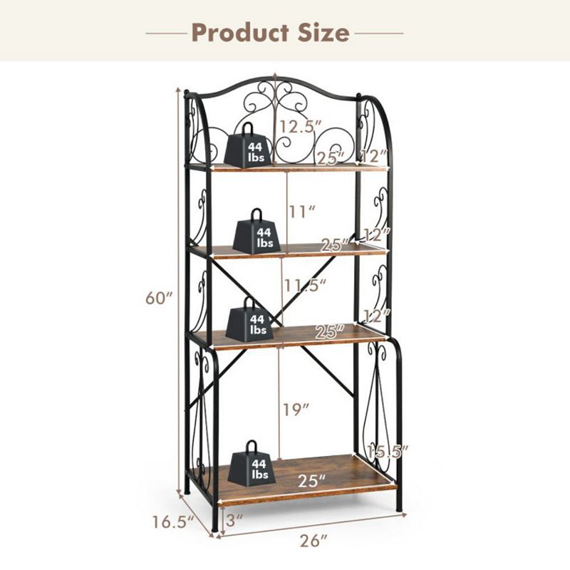 Hivago 4-Tier Industrial Kitchen Baker's Rack with Open Shelves and X-Bar